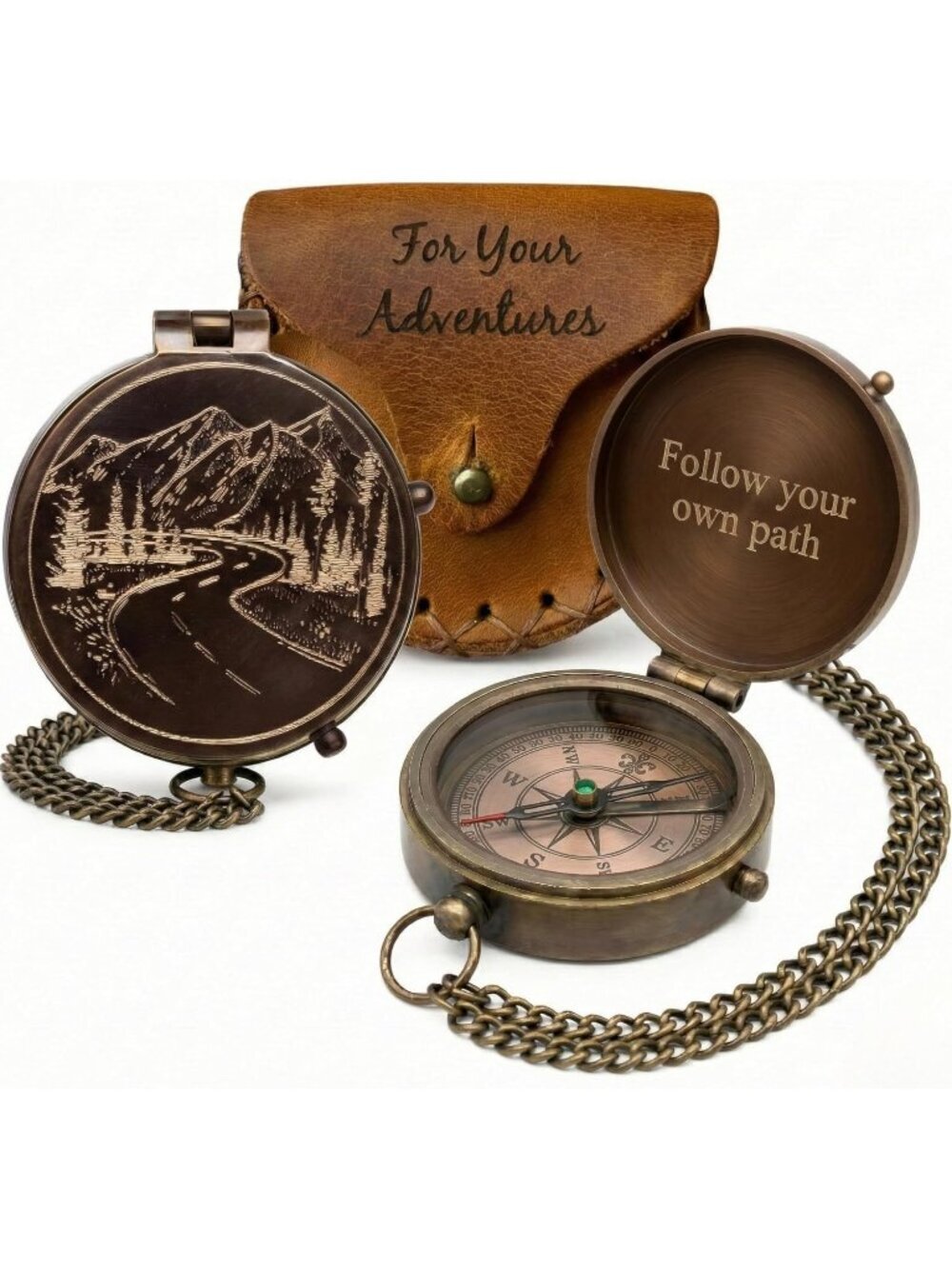 Men's Brown Hiking Adventure Engraved Brass Vintage Style Antique Pocket Compass